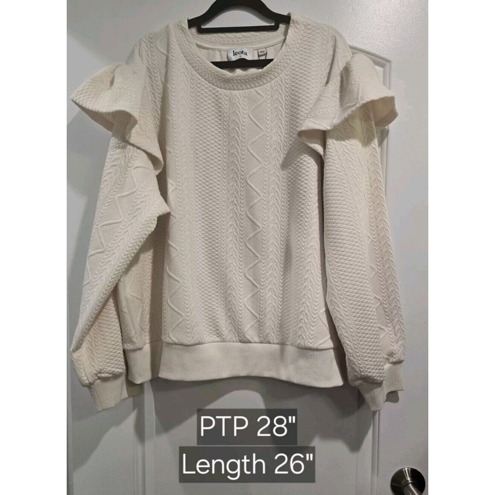Leota Women's Ashley Ruffle Shoulder Sweatshirt Cream Size 3X NWT MSRP $120